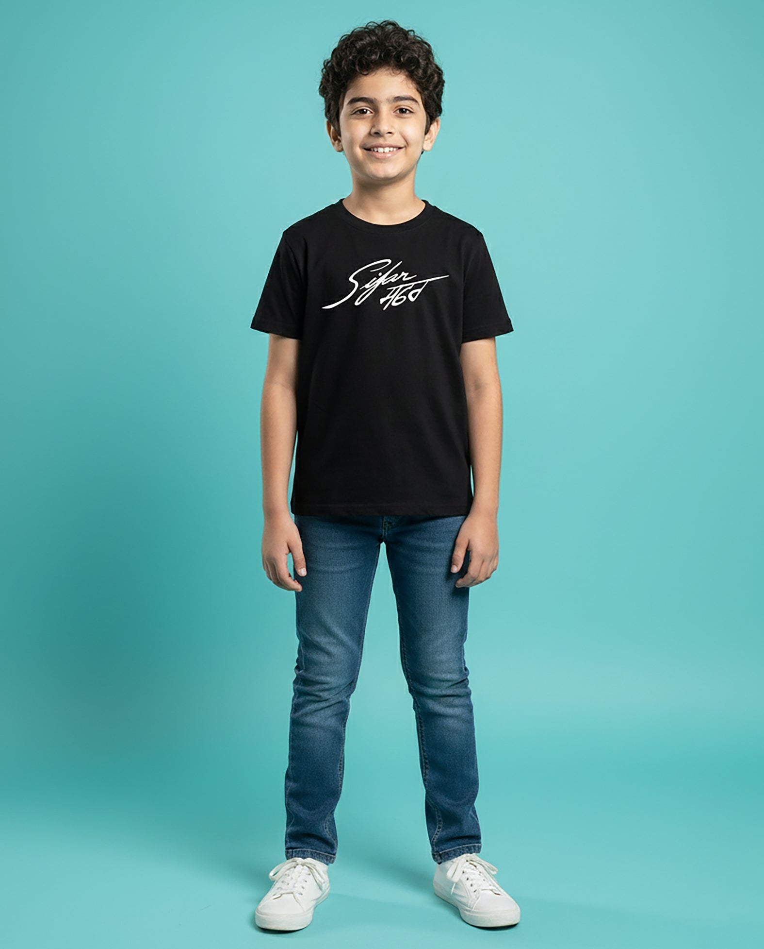 Black Sifar Safar Karan Aujla kids unisex t-shirt with Punjabi typography inspired by Punjabi music culture