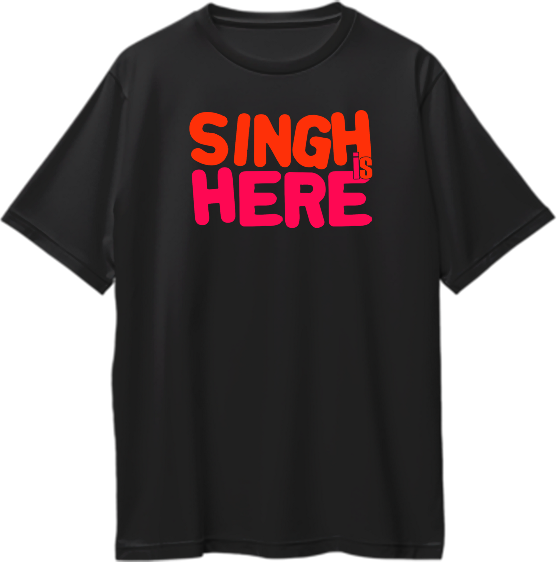 Singh Is Here Oversized T-Shirt with bold red and pink typography on black