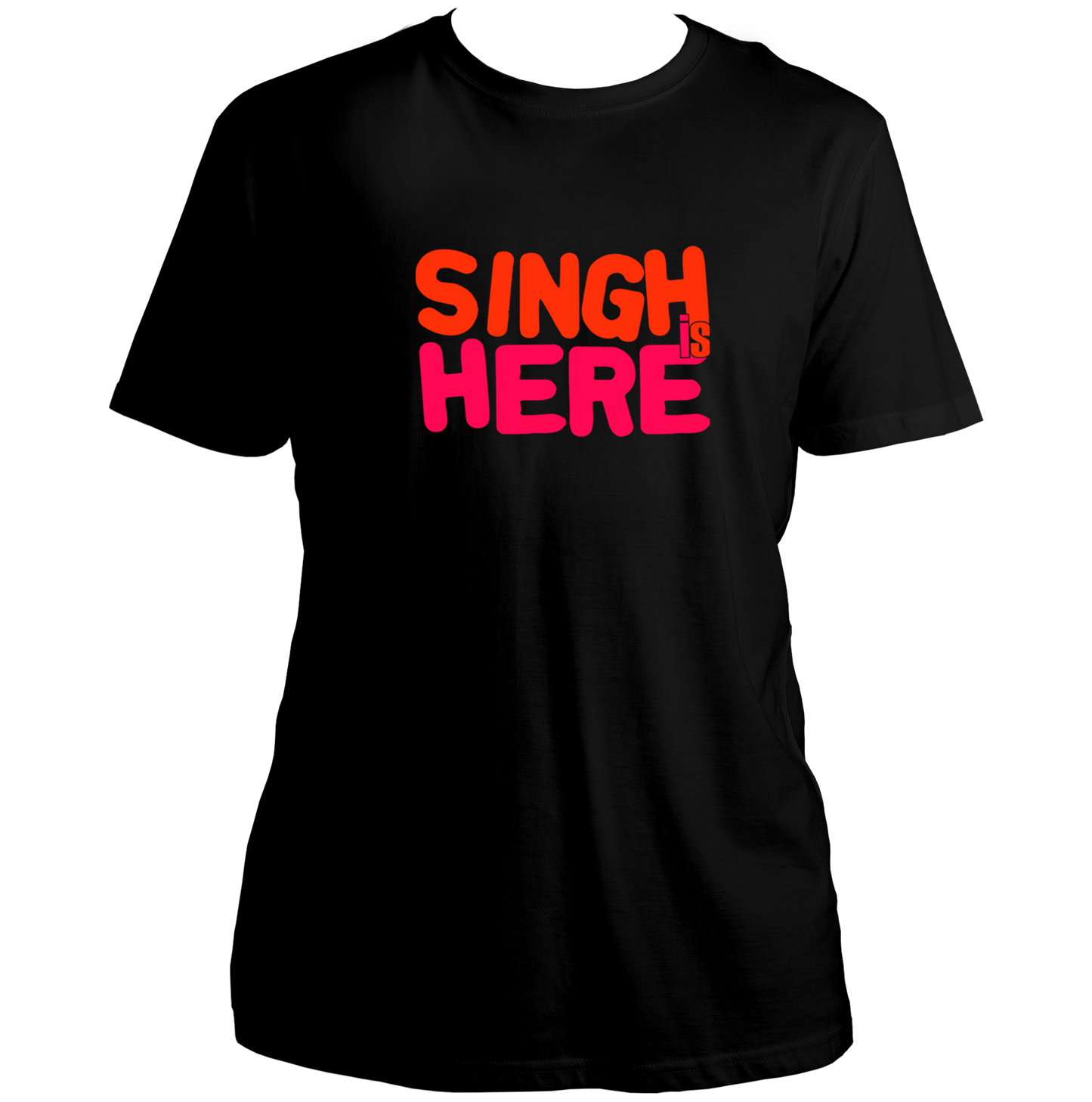 Black Singh Is Here Unisex T-Shirt with bold statement typography