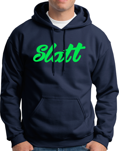 Navy Blue Slatt Unisex Hoodie with MC Stan-inspired Slatt chest print by Garrari