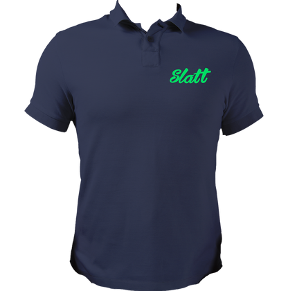 Navy Blue Slatt Unisex Polo with MC Stan-inspired Slatt chest print by Garrari