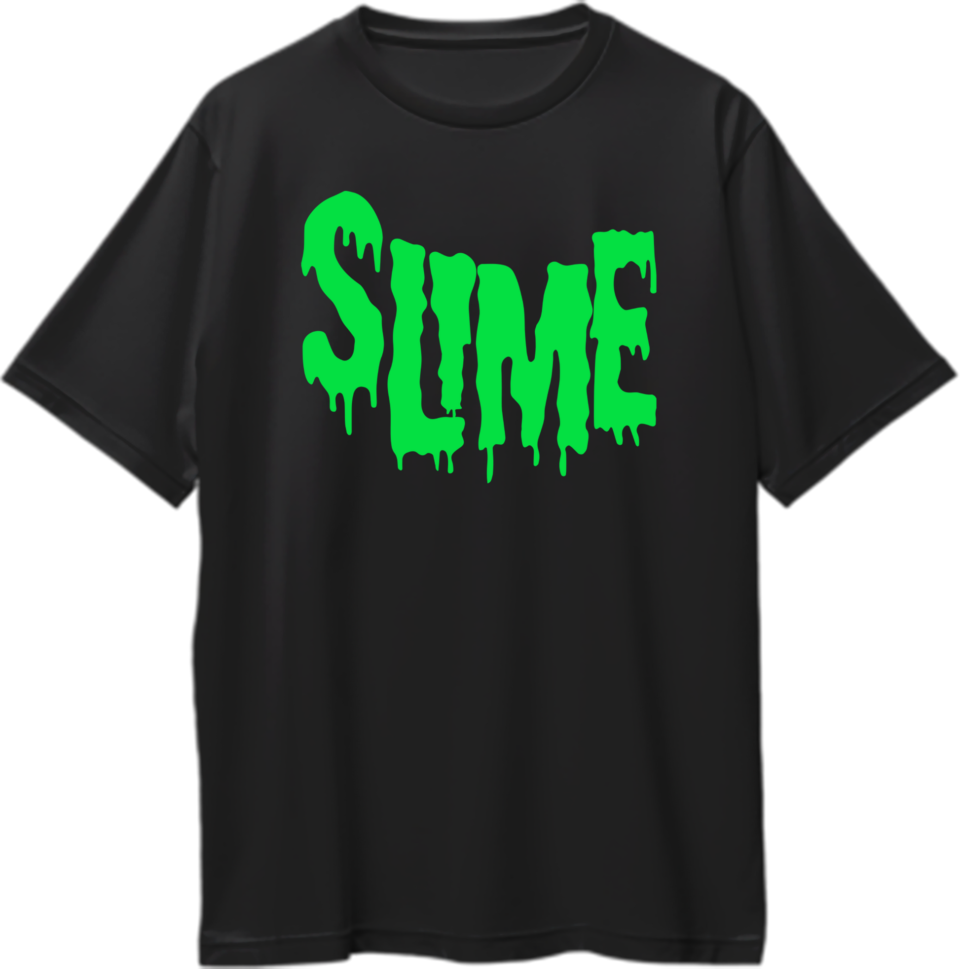 Black Slime Oversized T-Shirt featuring large electric green melting SLIME typography print