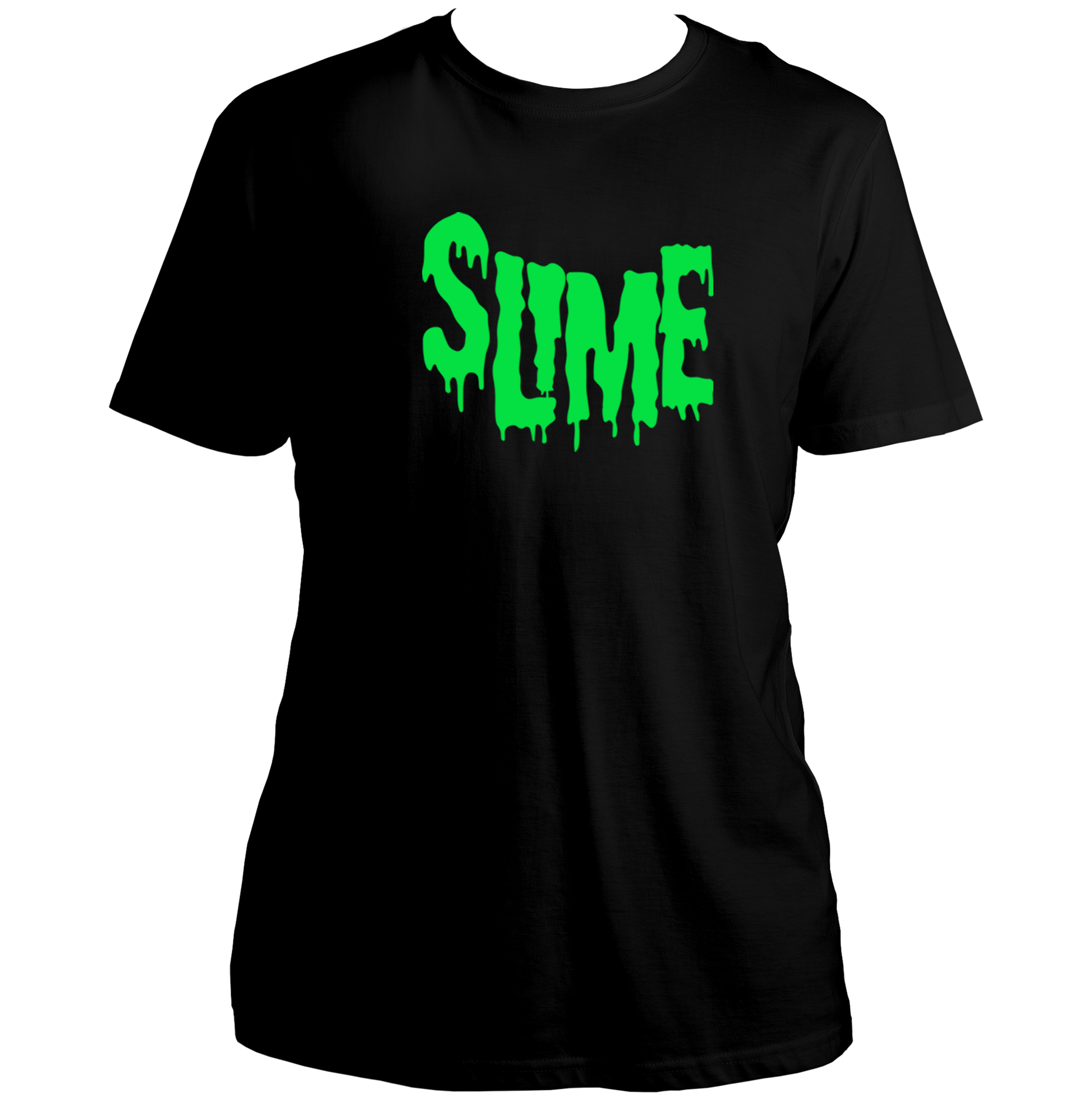 Slime Unisex T-Shirt with neon green dripping typography graphic on black