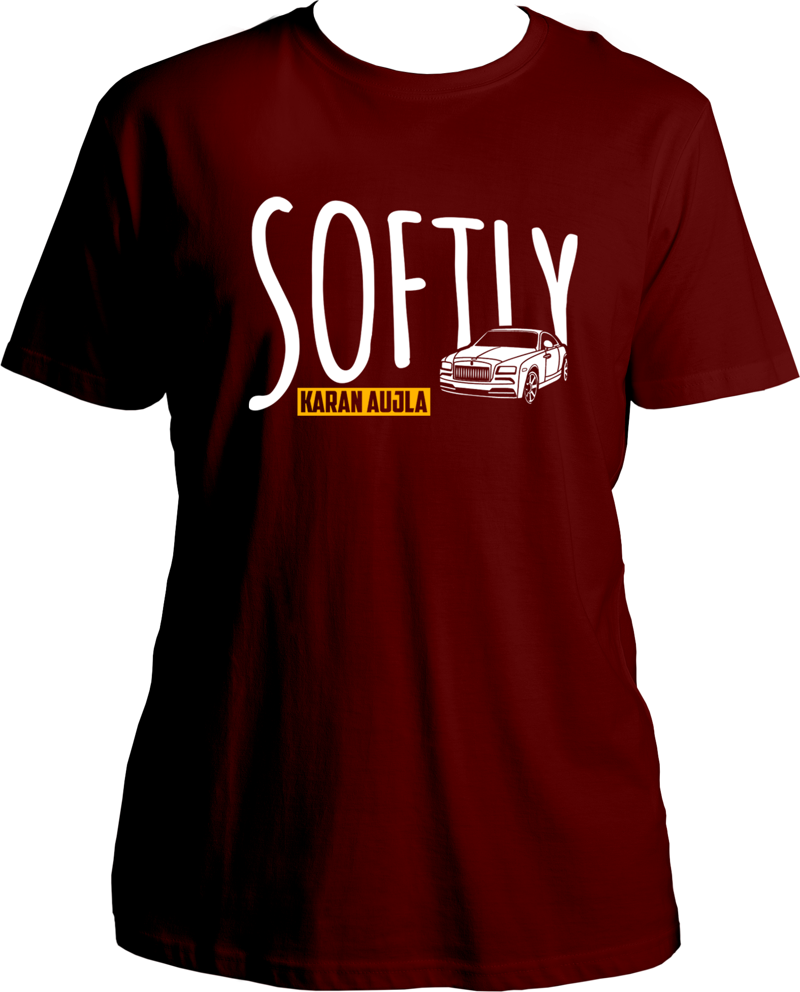 Front view of the Softly Karan Aujla Unisex T-Shirt, featuring bold text inspired by the hit track Softly from the album Making Memories