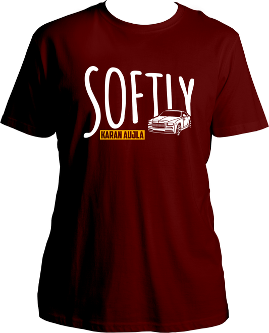 Front view of the Softly Karan Aujla Unisex T-Shirt, featuring bold text inspired by the hit track Softly from the album Making Memories