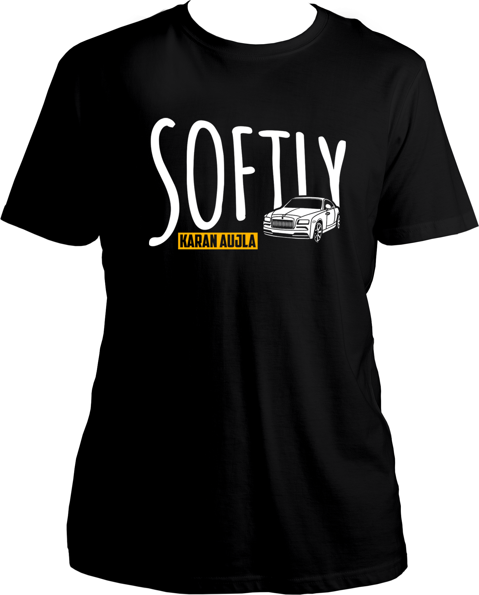 Front view of the Softly Karan Aujla Unisex T-Shirt, featuring bold text inspired by the hit track Softly from the album Making Memories