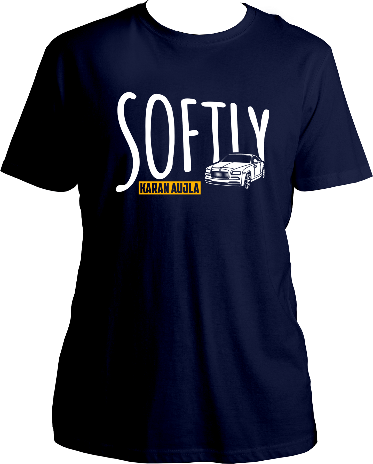 Front view of the Softly Karan Aujla Unisex T-Shirt, featuring bold text inspired by the hit track Softly from the album Making Memories