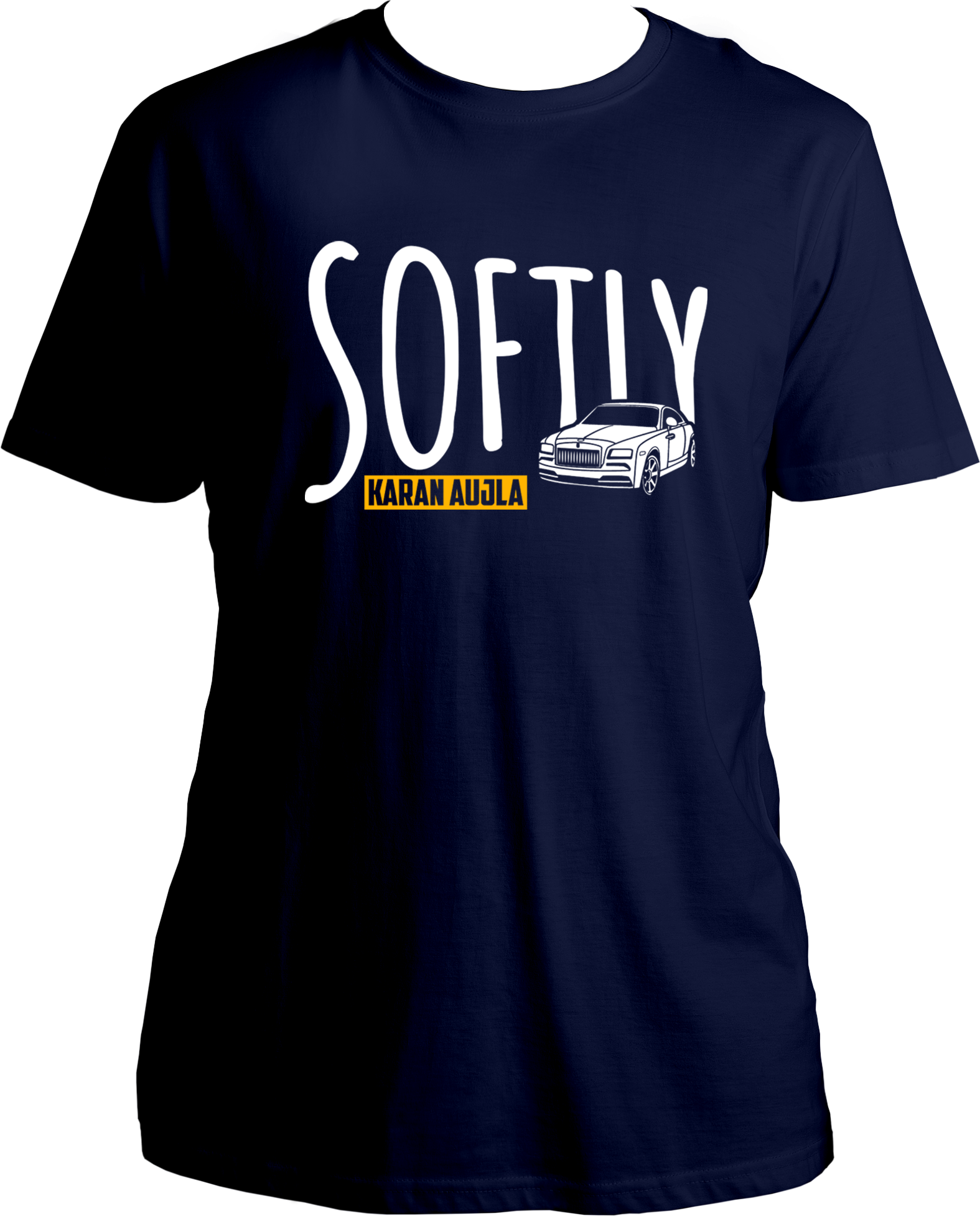 Front view of the Softly Karan Aujla Unisex T-Shirt, featuring bold text inspired by the hit track Softly from the album Making Memories