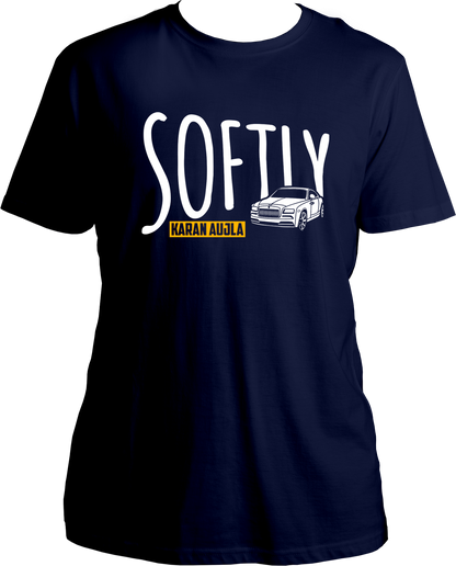 Front view of the Softly Karan Aujla Unisex T-Shirt, featuring bold text inspired by the hit track Softly from the album Making Memories