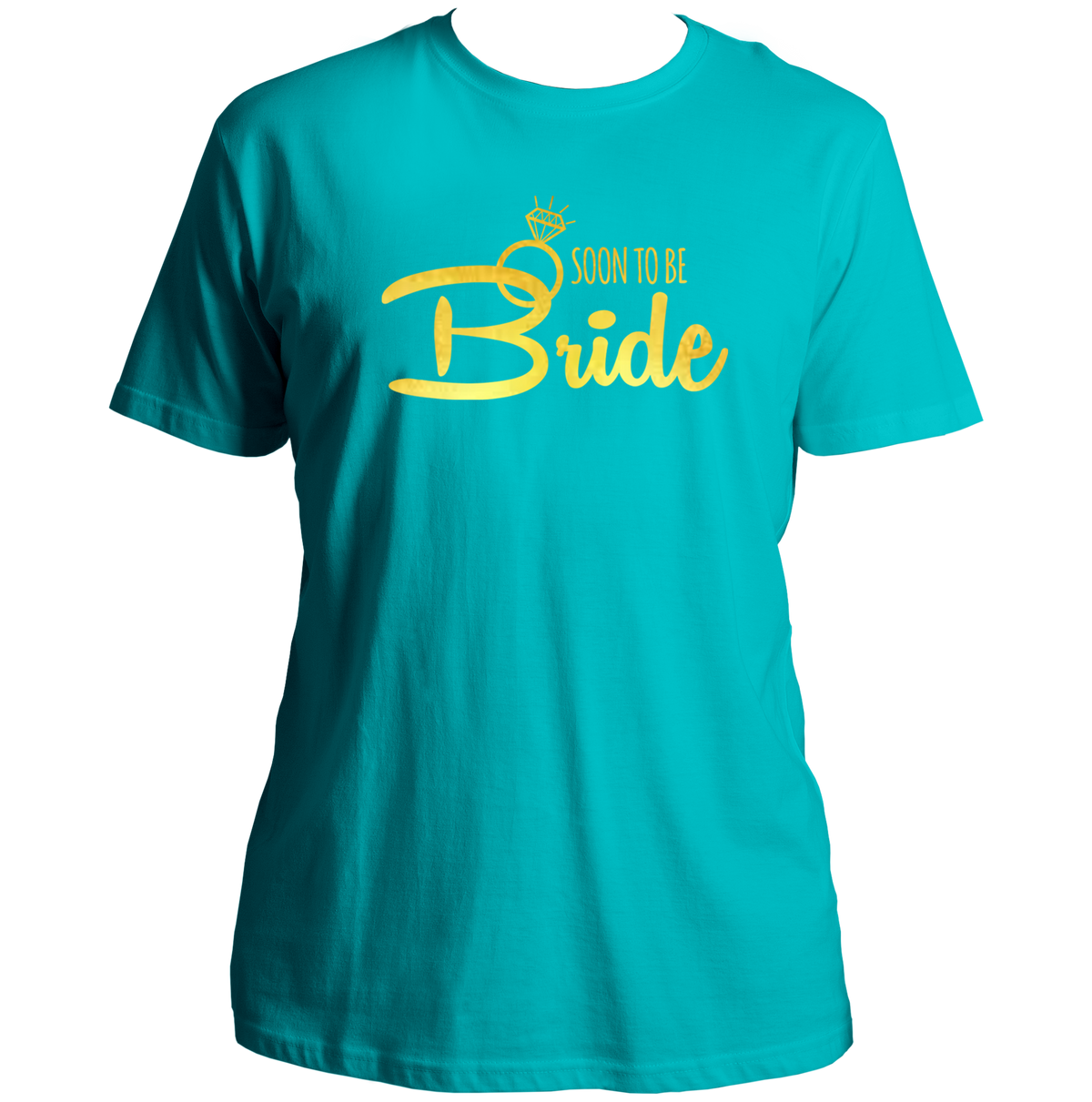 Aqua Blue Soon To Be Bride Golden Reflective Unisex T-Shirt by Garrari for bachelorette party and bridal trip