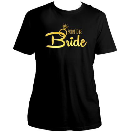 Black Soon To Be Bride Golden Reflective Unisex T-Shirt by Garrari for bridal weekend and pre-wedding photoshoot