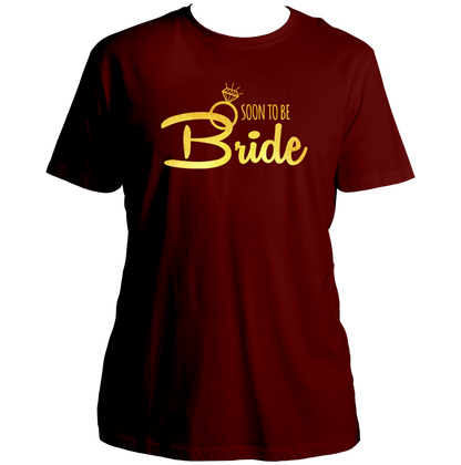Maroon Soon To Be Bride Golden Reflective Unisex T-Shirt by Garrari for bachelorette party and girls’ trip