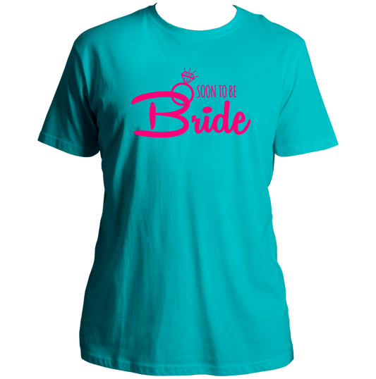 Aqua Blue Soon To Be Bride Unisex T-Shirt by Garrari for bachelorette party and bridal weekend