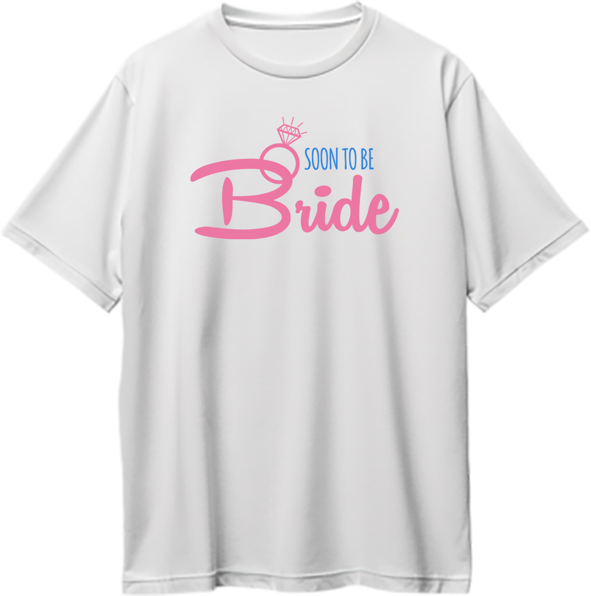 White Soon To Be Bride Oversized T-Shirt by Garrari with bridal ring graphic for bachelorette party