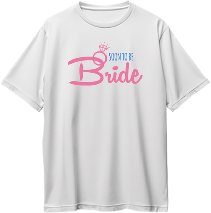 White Soon To Be Bride Oversized T-Shirt by Garrari with bridal ring graphic for bachelorette party