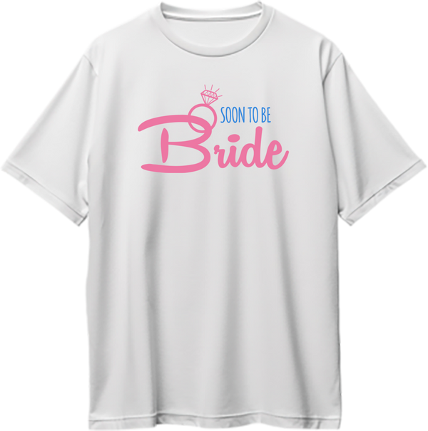 White Soon To Be Bride Oversized T-Shirt by Garrari with bridal ring graphic for bachelorette party