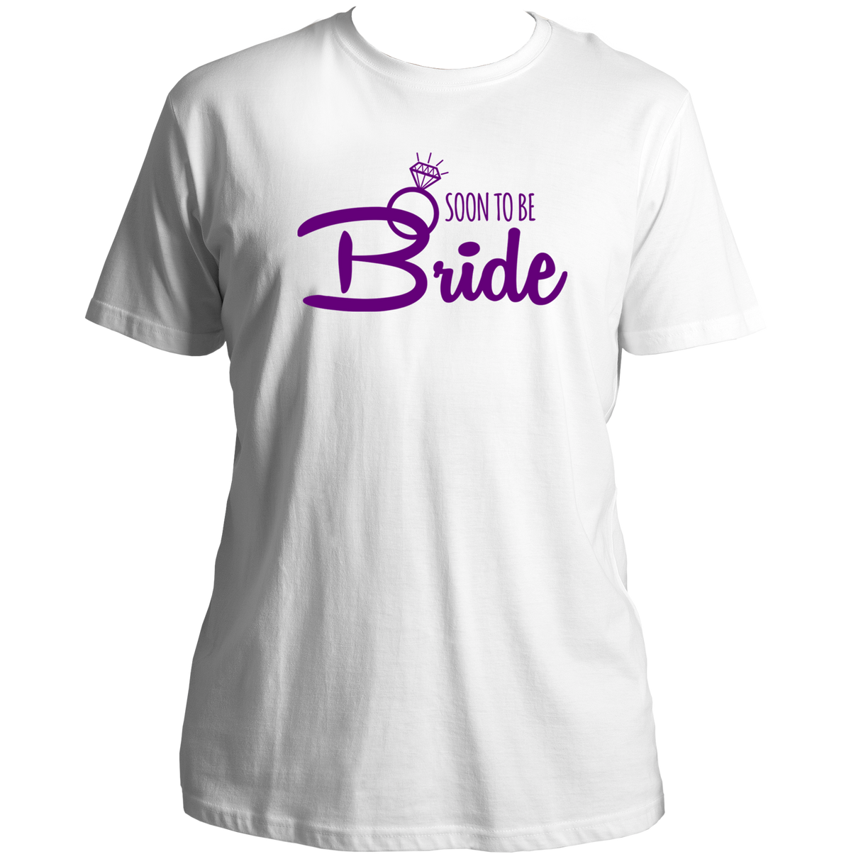 White Soon To Be Bride Unisex T-Shirt by Garrari with bridal ring print for pre-wedding celebration