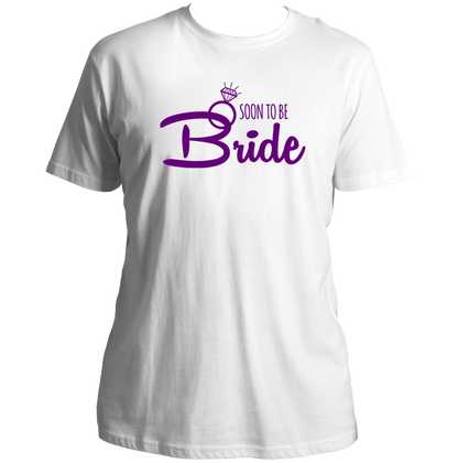 White Soon To Be Bride Unisex T-Shirt by Garrari with bridal ring print for pre-wedding celebration