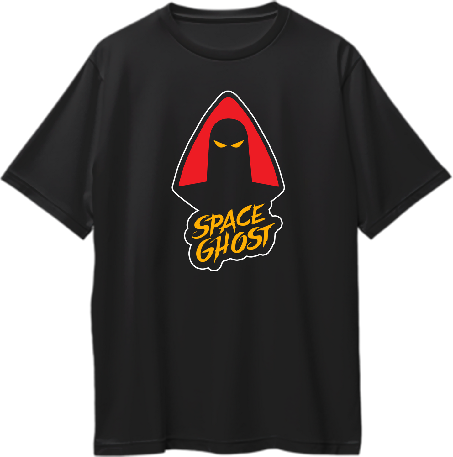 "Oversized unisex t-shirt featuring Space Ghost, perfect for fans of the classic cartoon and retro TV shows."