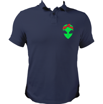 Navy Blue Stanny Alien Unisex Polo with MC Stan-inspired alien graphic by Garrari