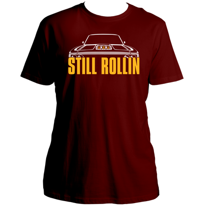 Maroon Still Rollin Unisex T-Shirt with Still Rollin car graphic print