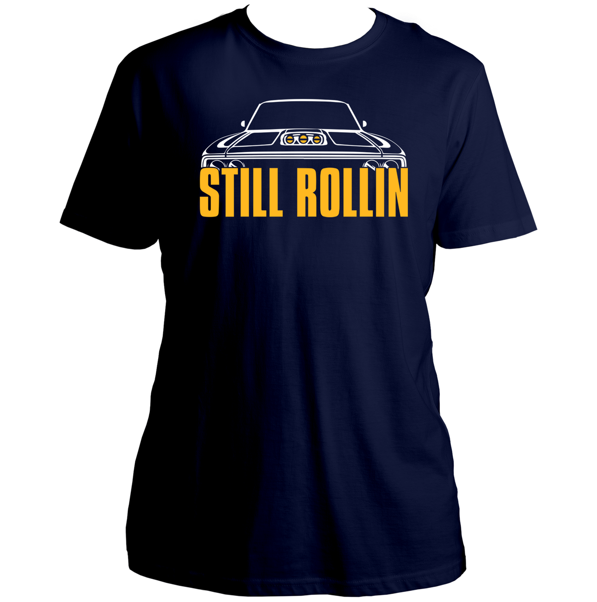 Navy Blue Still Rollin Unisex T-Shirt with Shubh-inspired car and typography design