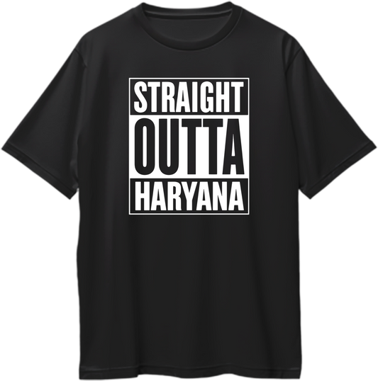 straight outta haryana oversized black t shirt desi streetwear design