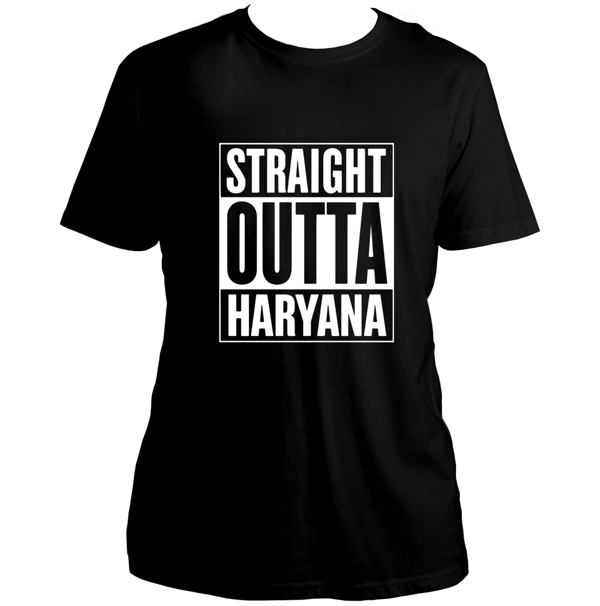 Black Straight Outta Haryana Unisex T-Shirt with contrasting Haryana statement print