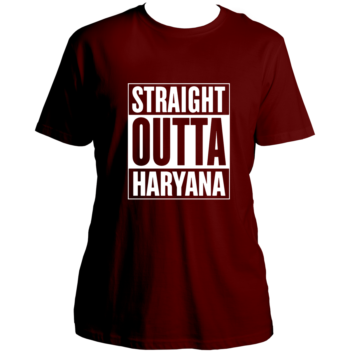 Maroon Straight Outta Haryana Unisex T-Shirt with bold regional pride typography