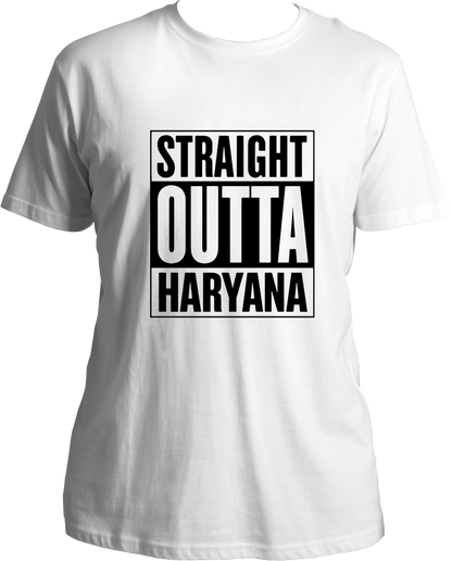 straight outta haryana unisex white t shirt haryanvi streetwear design