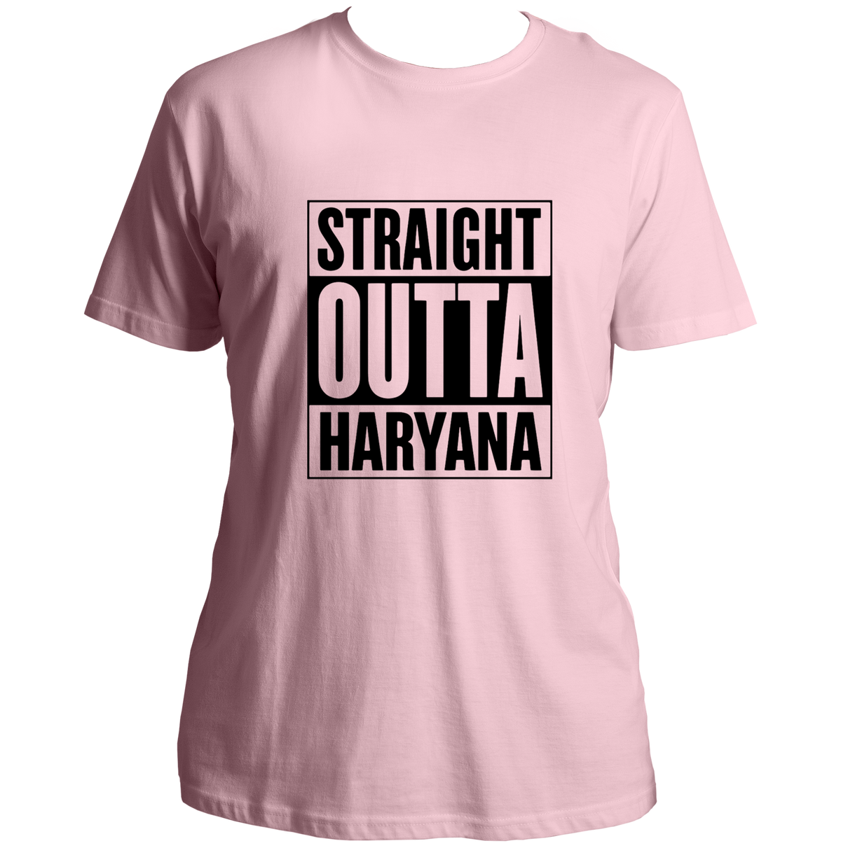 Baby Pink Straight Outta Haryana Unisex T-Shirt with bold black typography