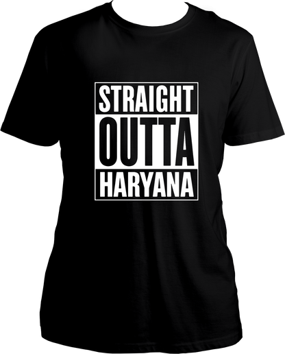 straight outta haryana unisex black t shirt haryanvi streetwear design