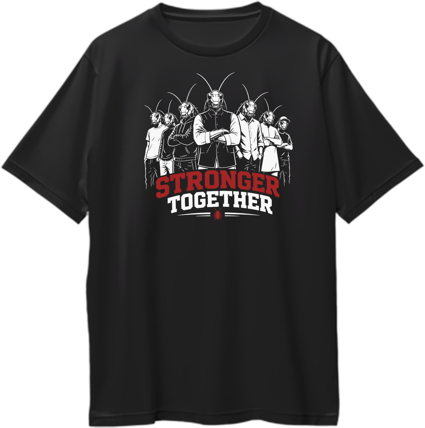 Stronger Together Cockroach oversized black T-shirt with red and white squad graphic by Garrari