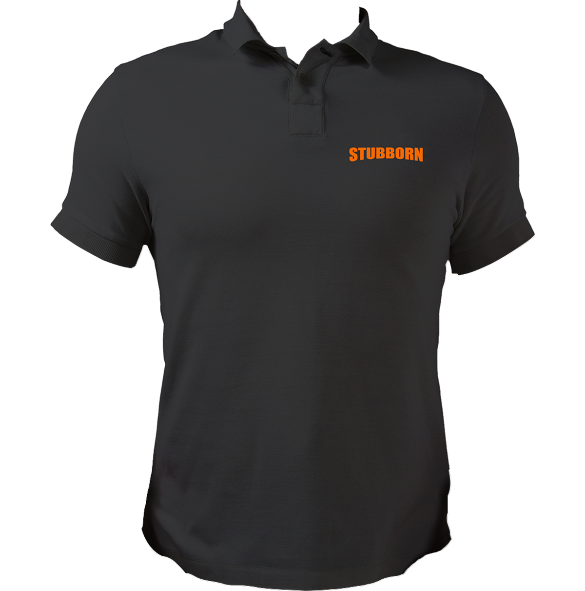 Black Stubborn Polo T-Shirt with bold statement chest typography