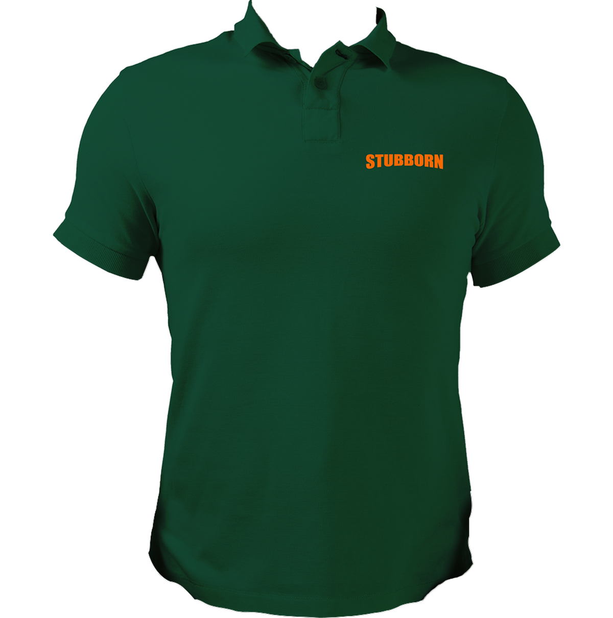 Dark Green Stubborn Polo T-Shirt with orange STUBBORN chest print
