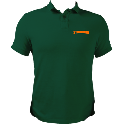 Dark Green Stubborn Polo T-Shirt with orange STUBBORN chest print