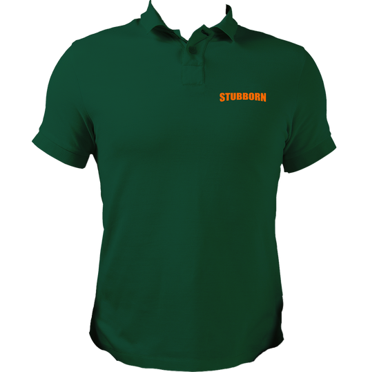 Dark Green Stubborn Polo T-Shirt with orange STUBBORN chest print