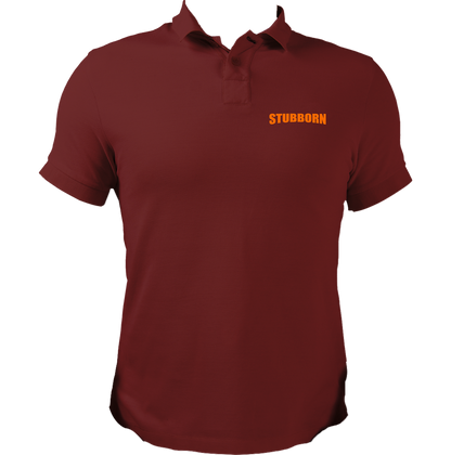 Maroon Stubborn Polo T-Shirt with STUBBORN typography chest print