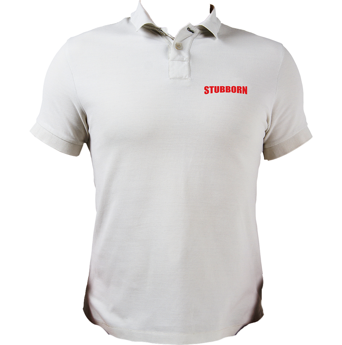 White Stubborn Polo T-Shirt with contrasting STUBBORN chest typography