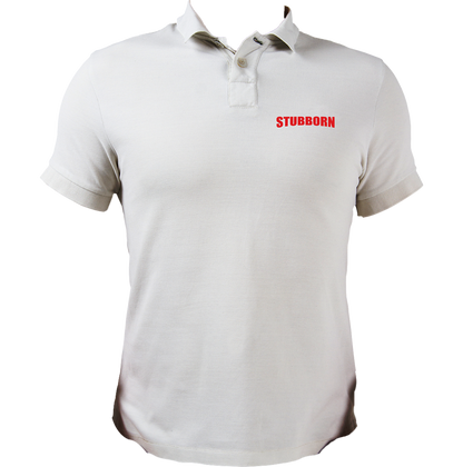 White Stubborn Polo T-Shirt with contrasting STUBBORN chest typography