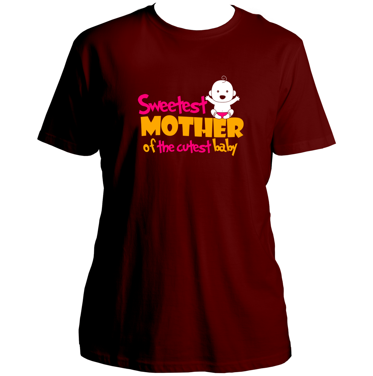 Maroon Sweetest Mother of the Cutest Baby Unisex T-Shirt by Garrari with mother and baby statement print
