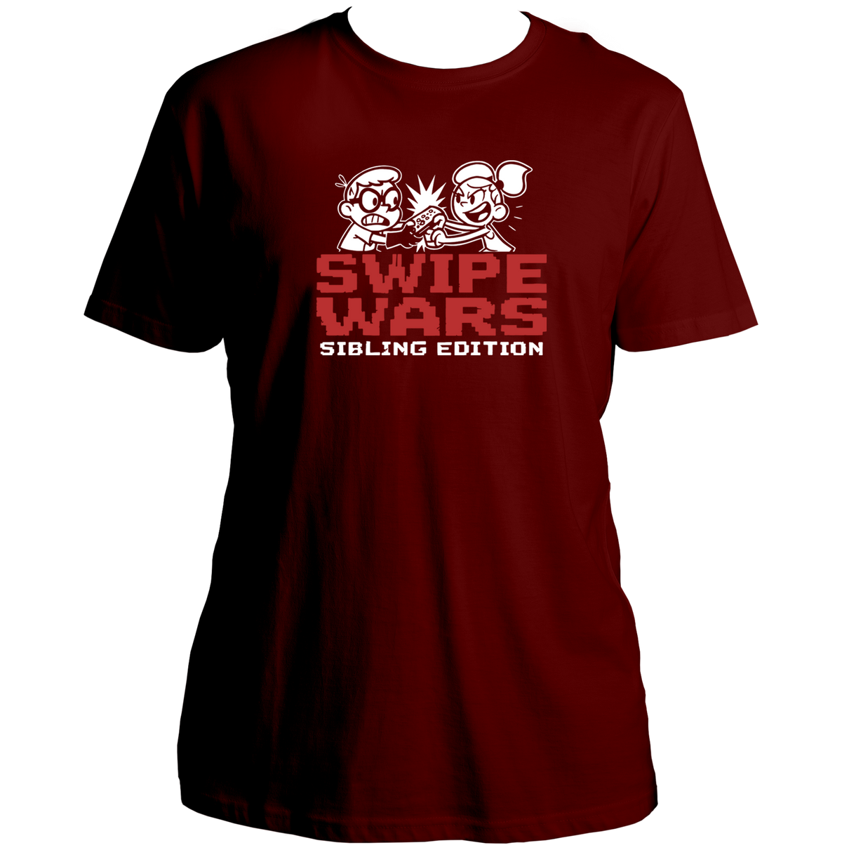 Swipe Wars Sibling Edition Unisex T-Shirt by Garrari with funny brother-sister remote fight graphic