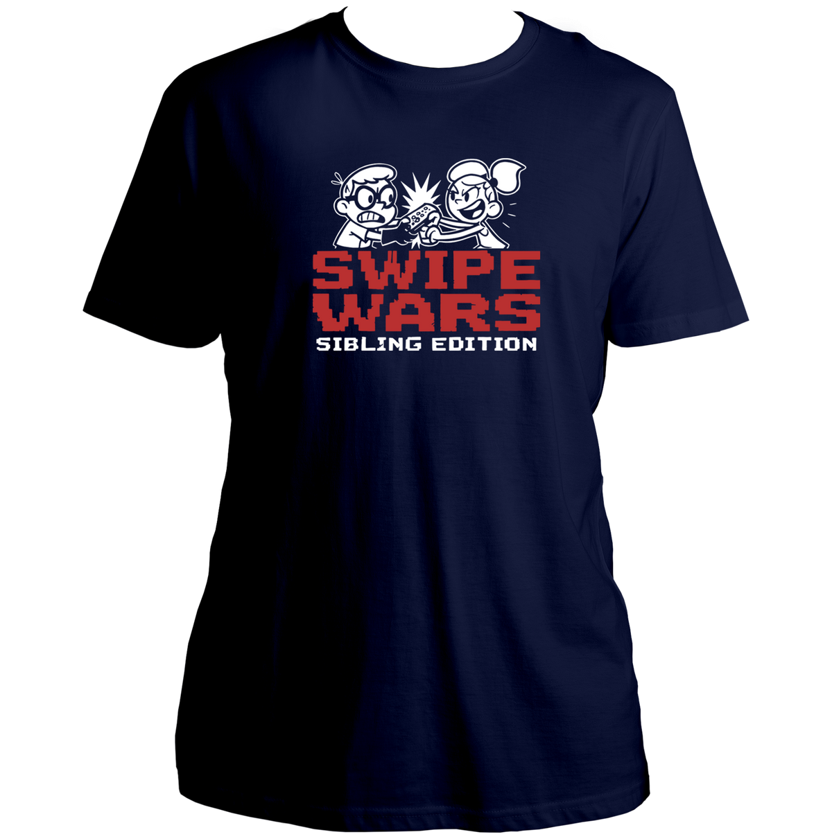 Swipe Wars Sibling Edition Unisex T-Shirt by Garrari with funny brother-sister remote fight graphic
