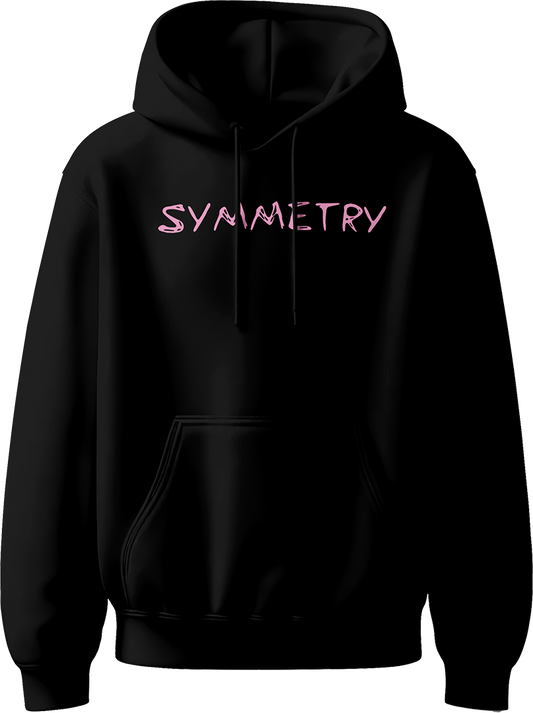 hoodie with pink “Symmetry” text inspired by Karan Aujla.