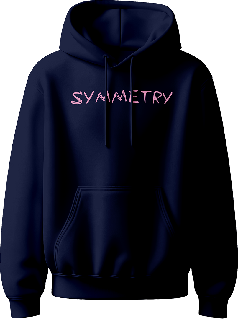 hoodie with pink “Symmetry” text inspired by Karan Aujla.