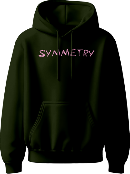 hoodie with pink “Symmetry” text inspired by Karan Aujla.