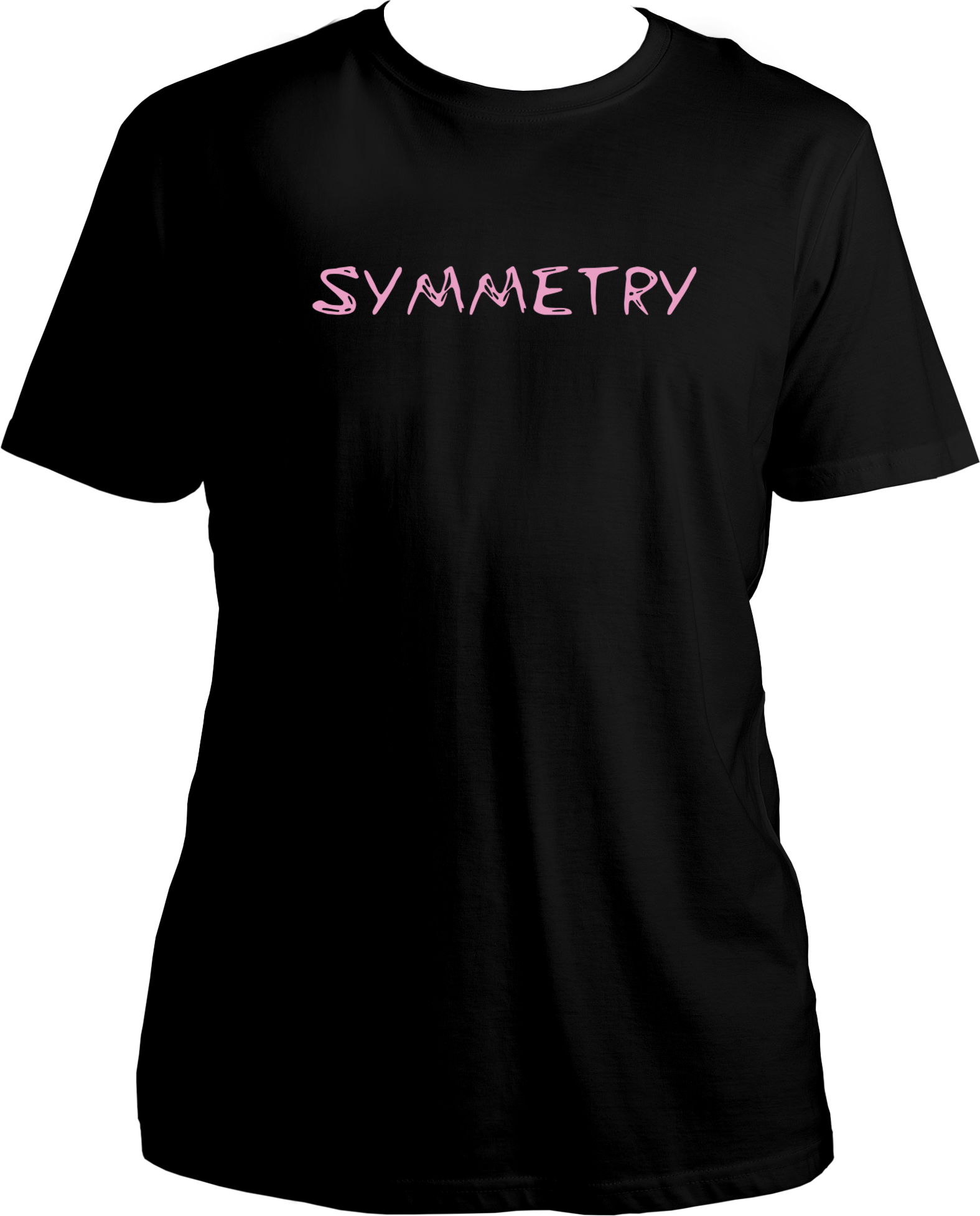 T-shirt with pink “Symmetry” text in a minimal Karan Aujla–inspired design.