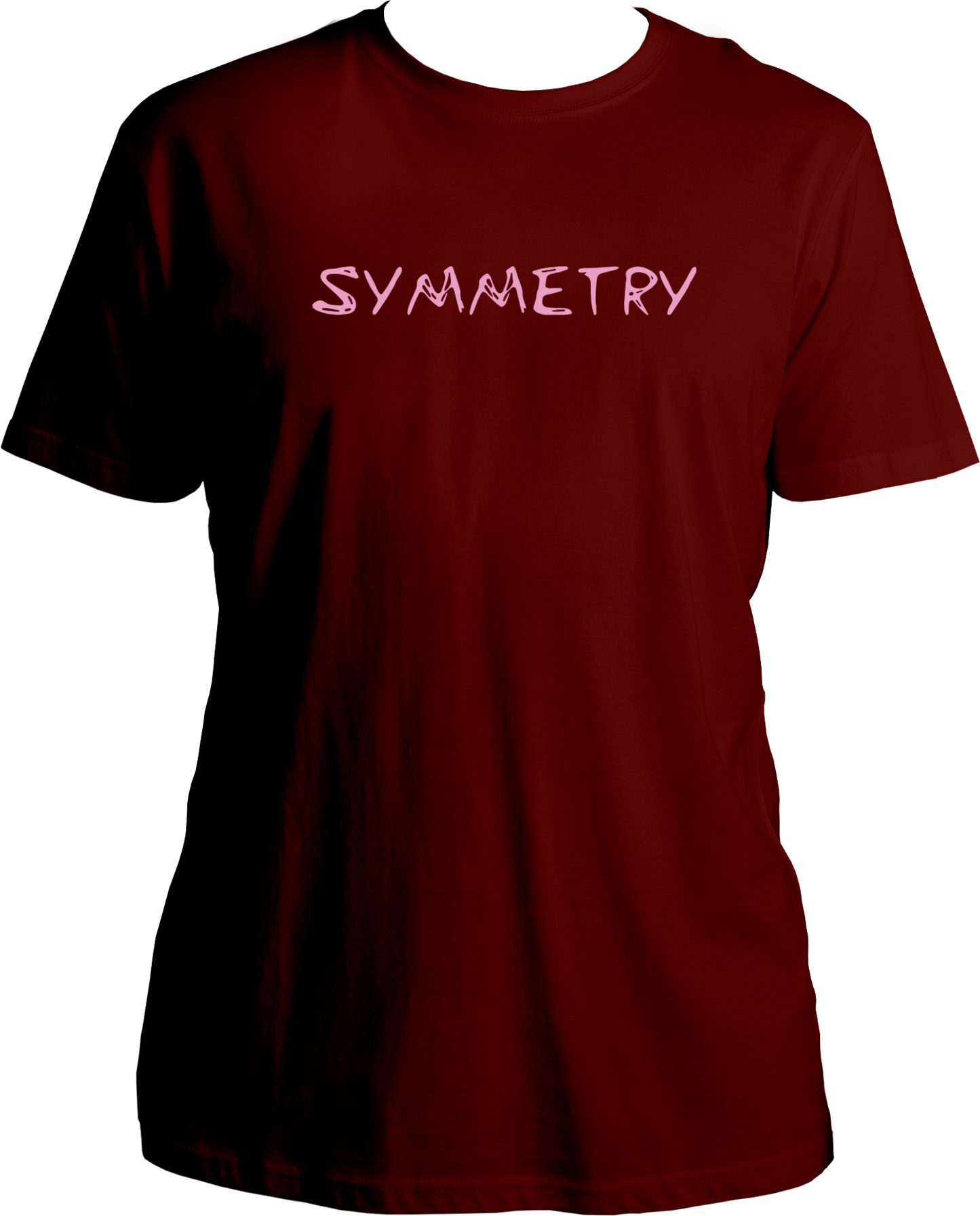T-shirt with pink “Symmetry” text in a minimal Karan Aujla–inspired design.