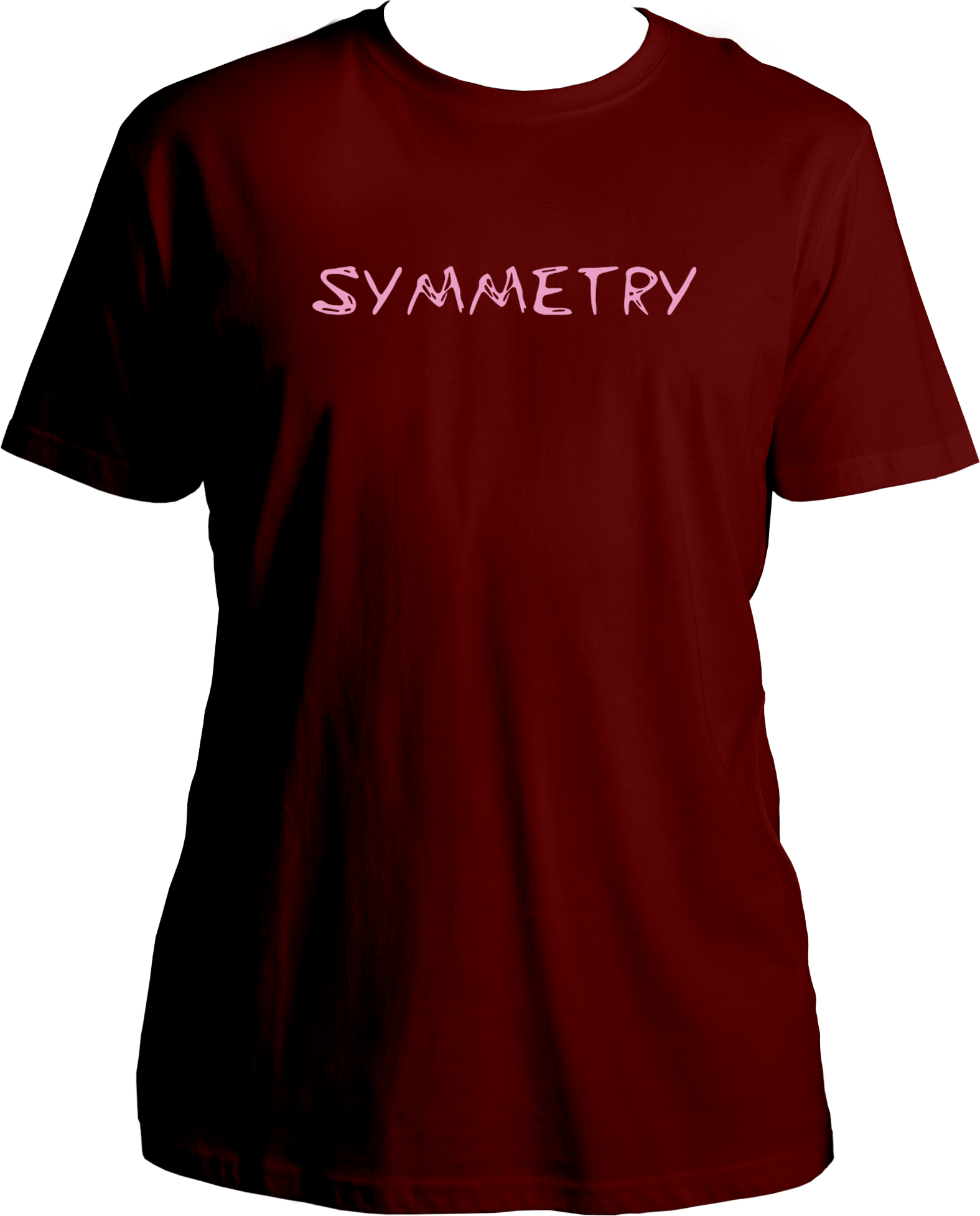 T-shirt with pink “Symmetry” text in a minimal Karan Aujla–inspired design.