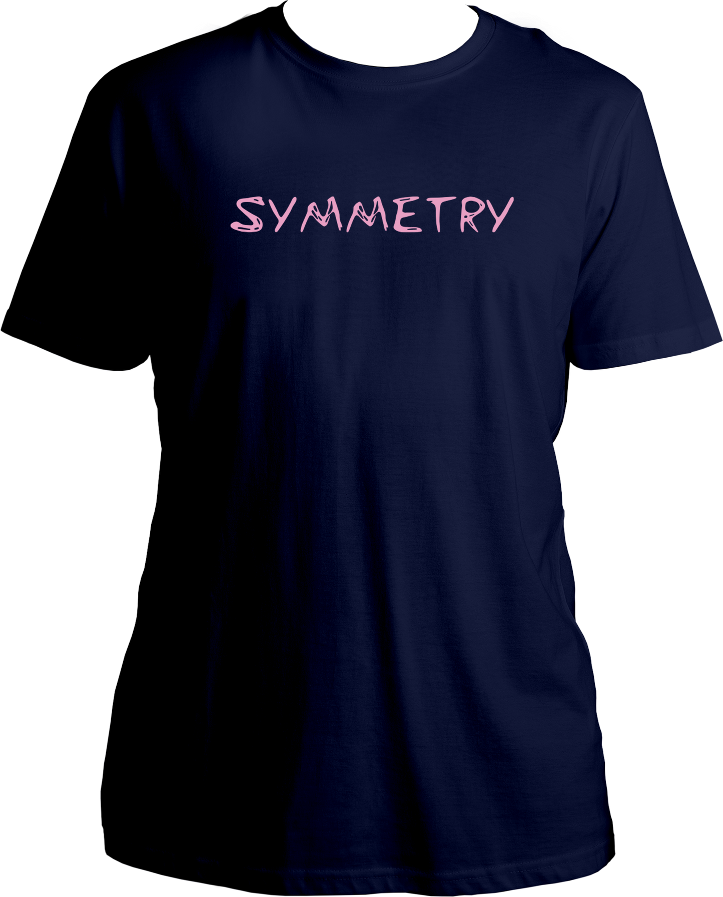 T-shirt with pink “Symmetry” text in a minimal Karan Aujla–inspired design.